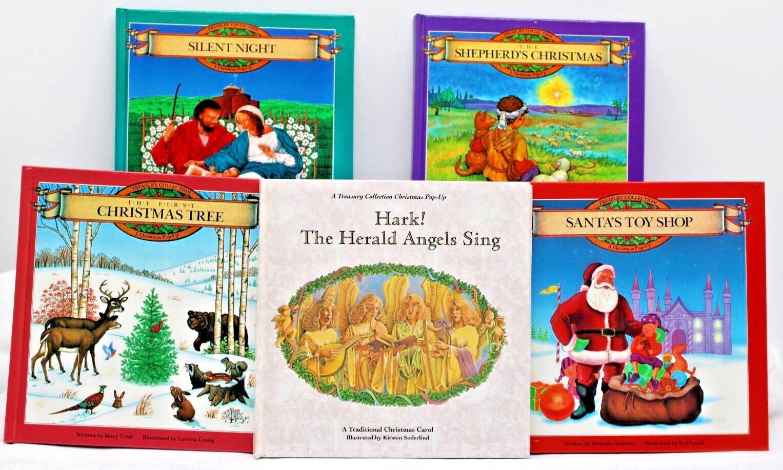 1992 Christmas Pop-up Books Lot of 5 Hard Cover Treasury Collection Vintage