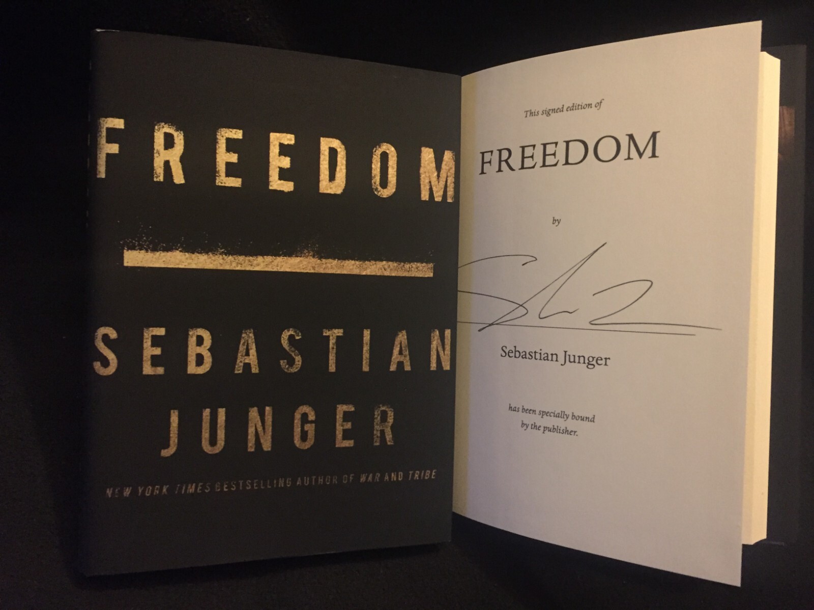 Sebastian Junger signed Freedom 1st printing hardcover book tipped in page