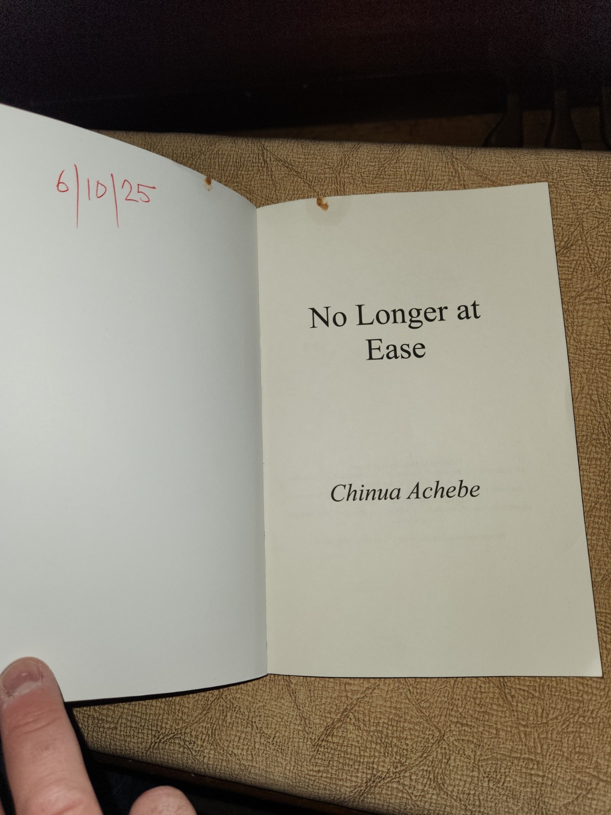 No Longer At Ease by Chinua Achebe Softcover Book