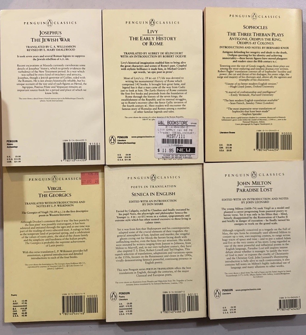 11 Penguin Classics, Trade PB, Black Spines, Sophocles, Homer, Milton, Virgil…
