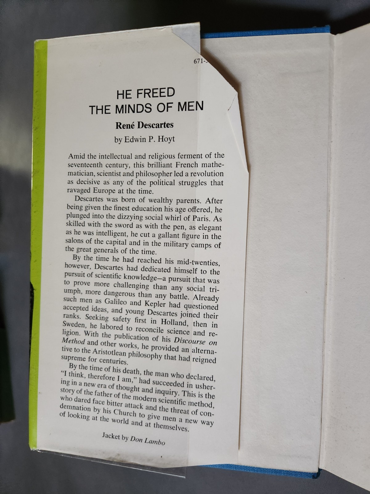 He Freed The Minds Of Men : Rene Descartes by Edwin P. Hoyt 1969 HCDJ 1st Ed