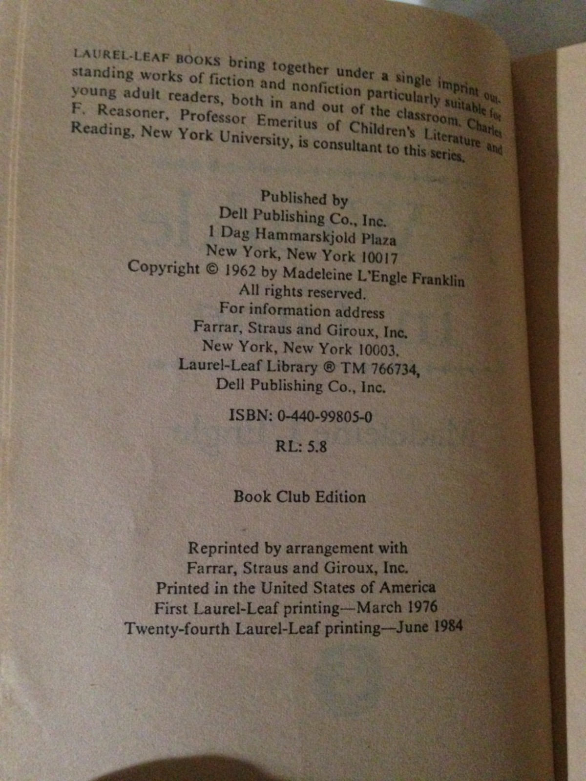 A Wrinkle in Time Madeleine L’Engle Laurel Leaf PB Book 1976 *3 Copies*