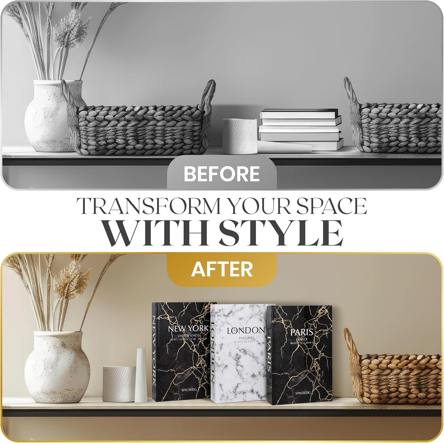 Decorative Books for Home Decor – Set of 3 Faux Coffee Table Books for Modern Ho