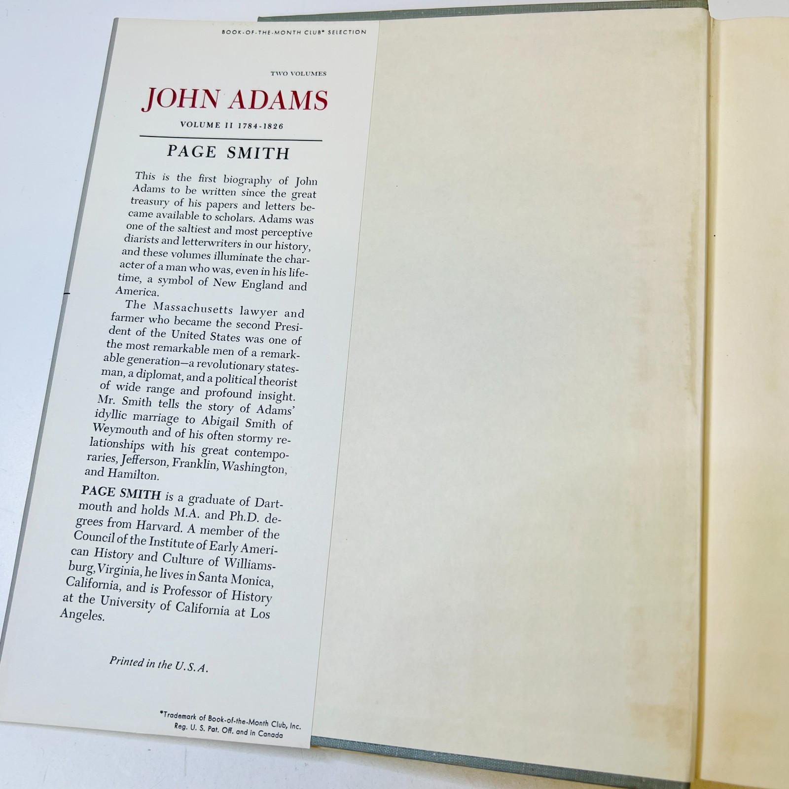John Adams by Page Smith 1962, Volumes I and II, First Edition HC/DJ