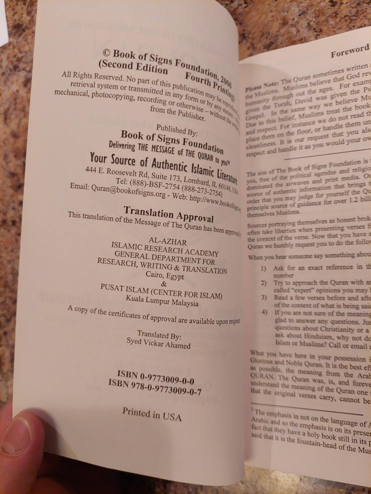 English Translation of the Message of The Quran 2006 Ahamed, Syed Vic