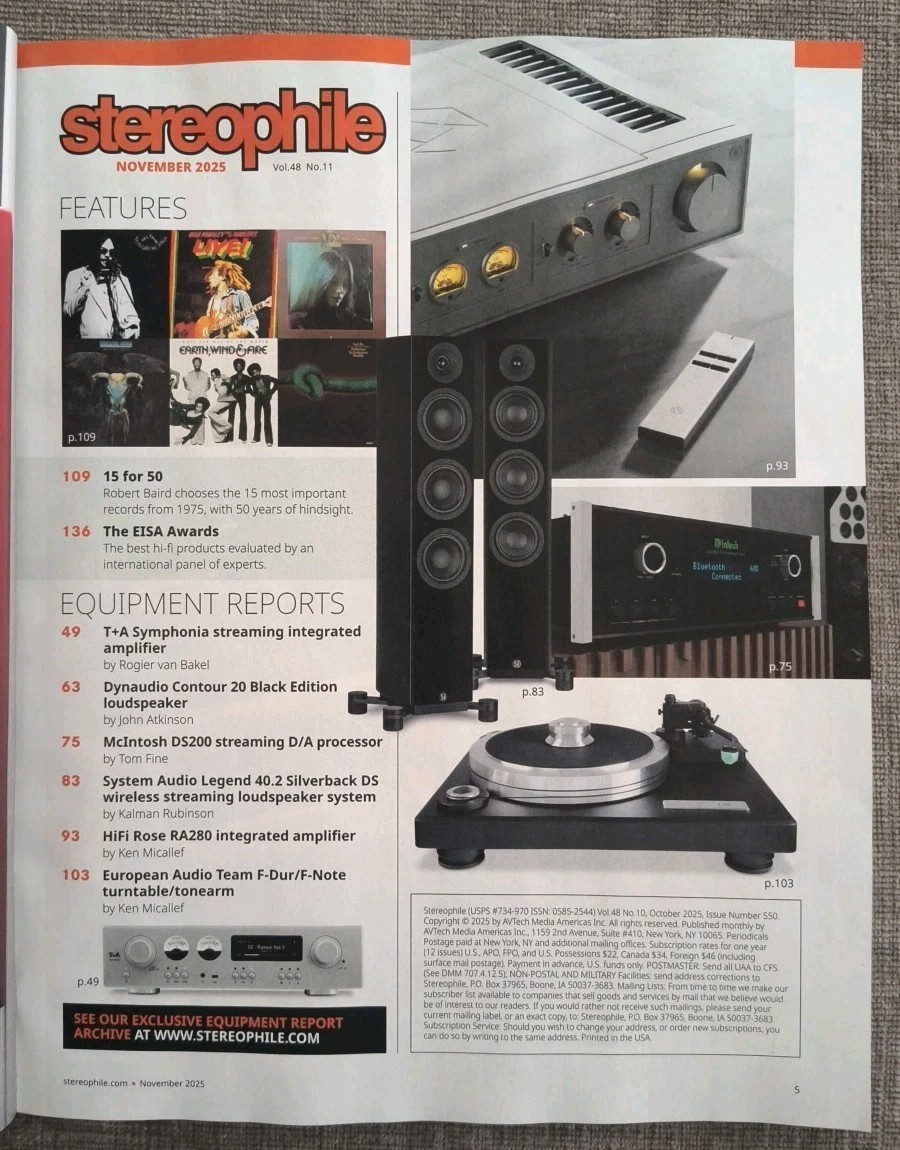 Stereophile Magazine November 2025 Vol Volume 48 No Issue 11 NEW DYNAUDIO CONTOU