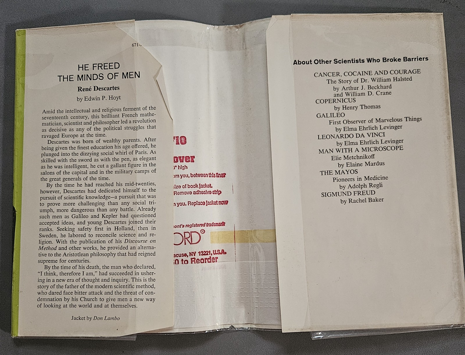 He Freed The Minds Of Men : Rene Descartes by Edwin P. Hoyt 1969 HCDJ 1st Ed