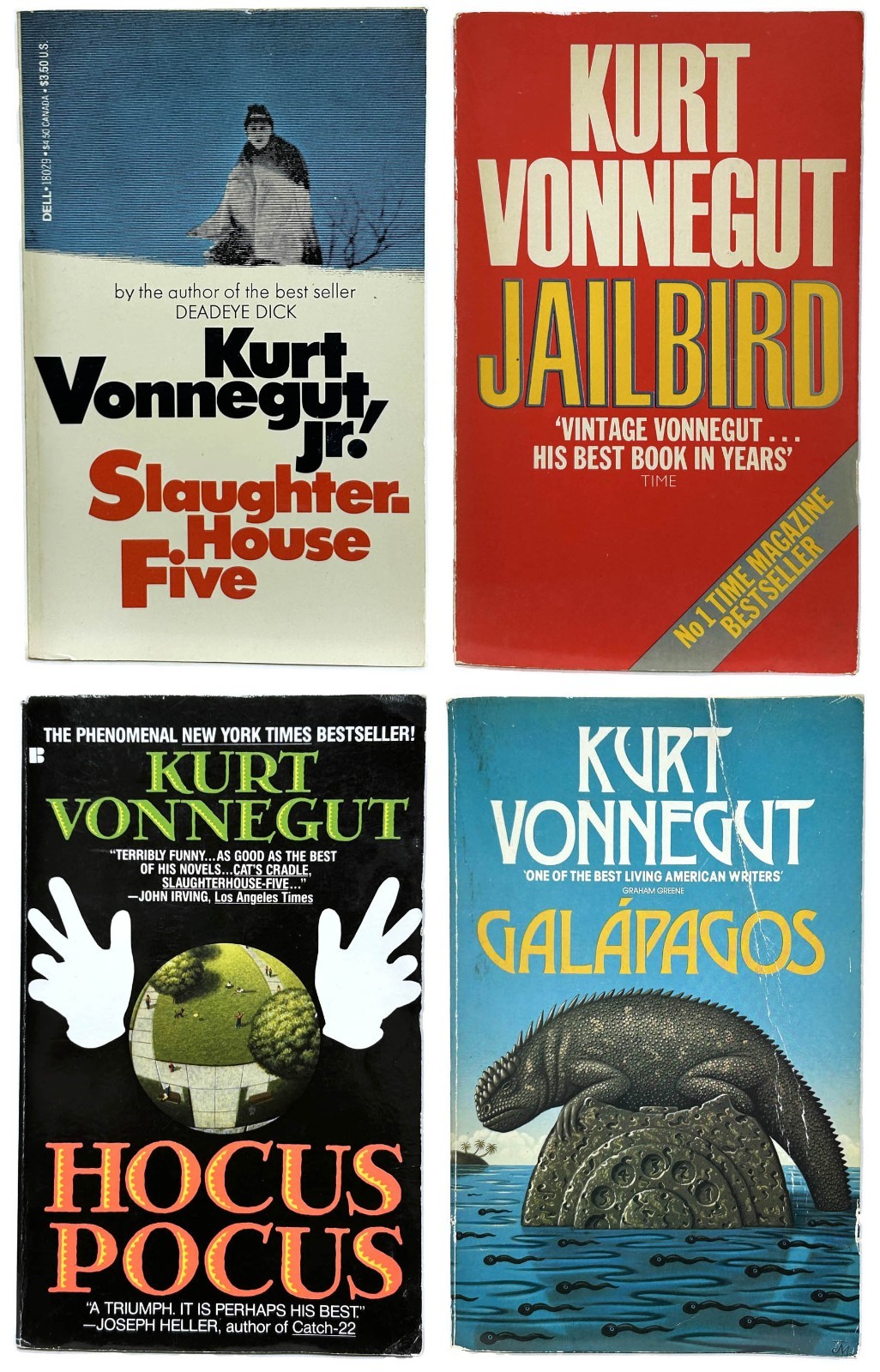 Kurt Vonnegut Lot of 4 mm pb SLAUGHTERHOUSE 5, GALAPAGOS, JAILBIRD, HOCUS POCUS
