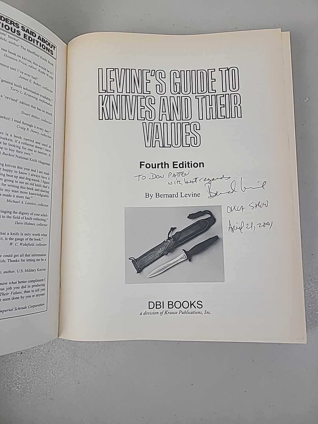 Levi’s guide to knives and their values SIGNED by Bernard Levine