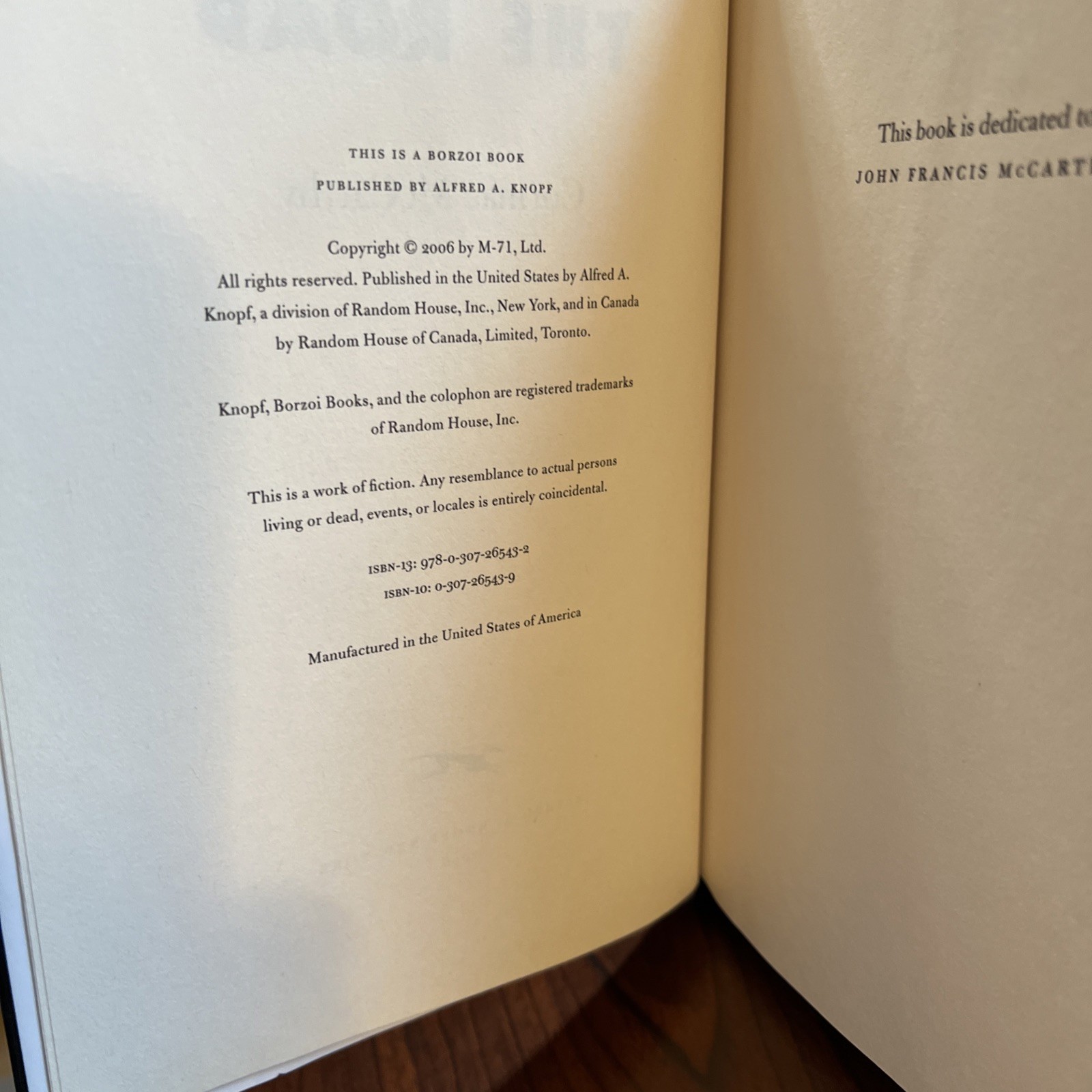 The Road, Cormac McCarthy, Hardcover