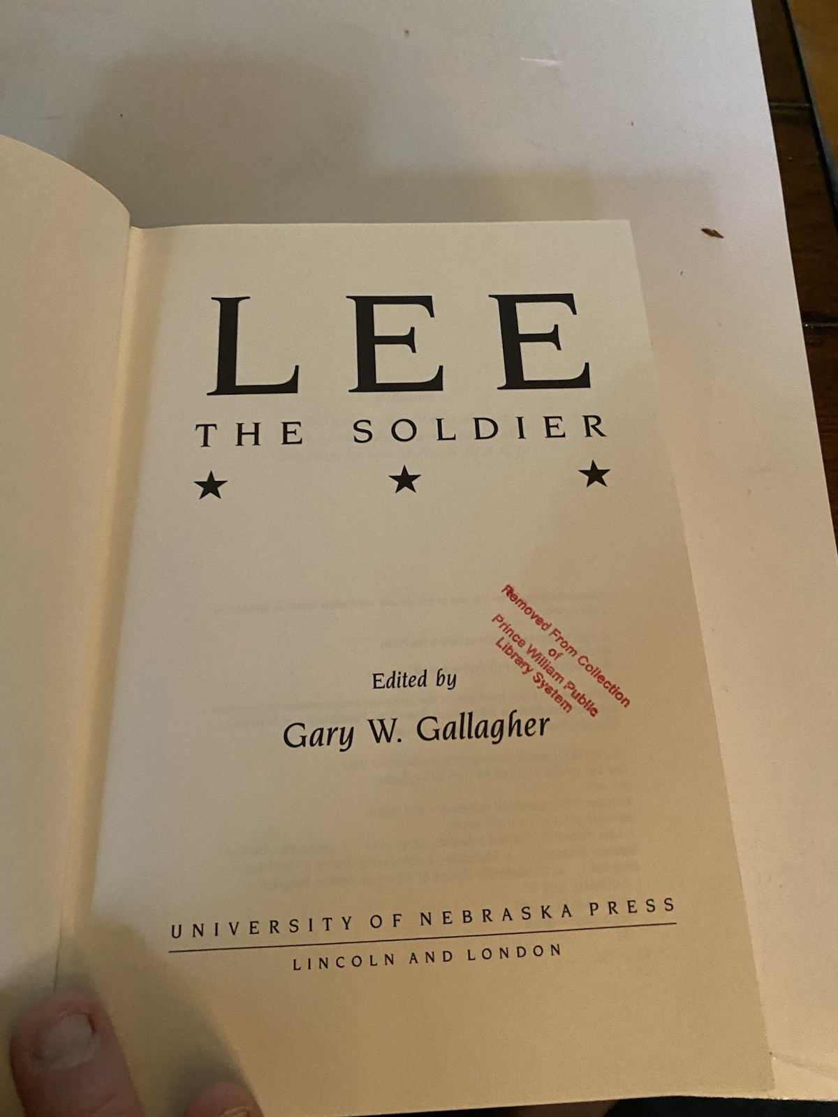 Hardback Of Lee The Solider Gary W Gallagher 1996