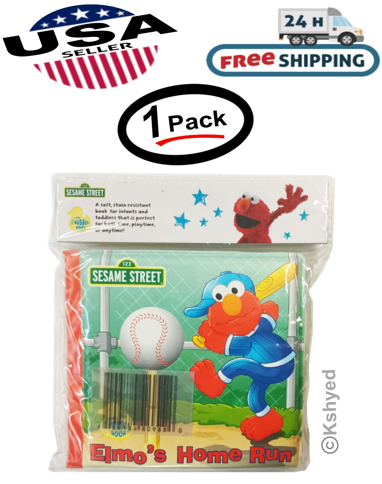(1 Pack) Sesame Street Elmo`s Home Run Bubble Book – Great For Bath Time – New
