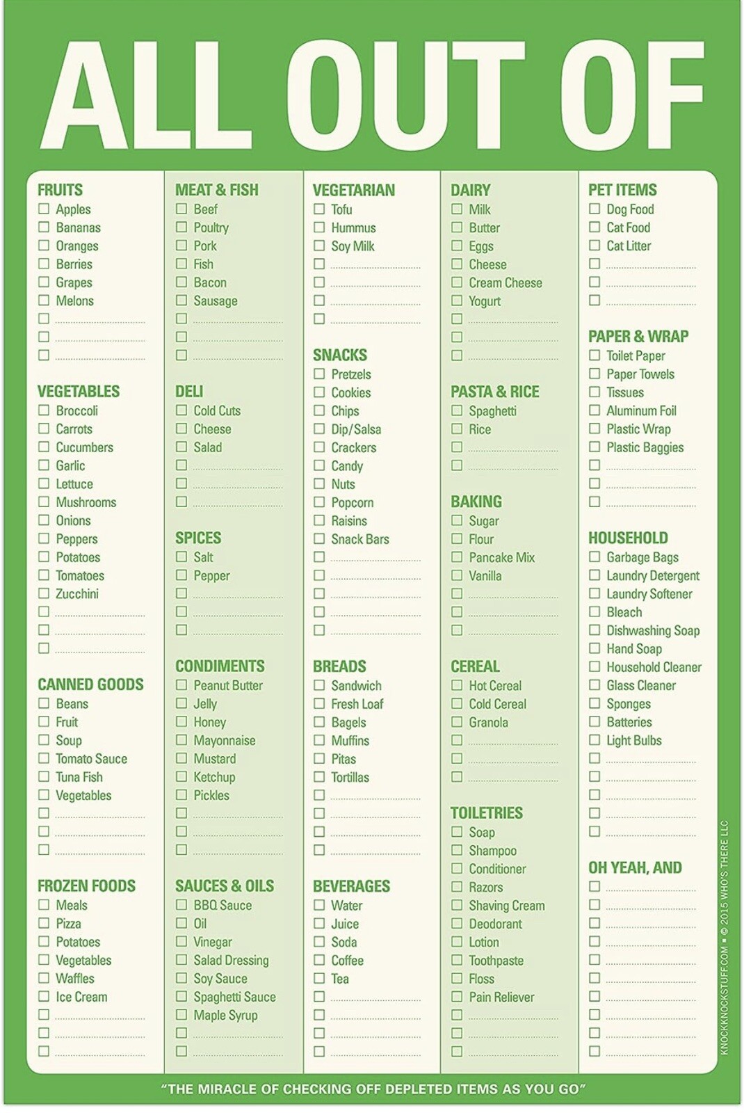 Knock Knock All Out Of Pad Grocery List Note Pad, 6 x 9-inches (Green)