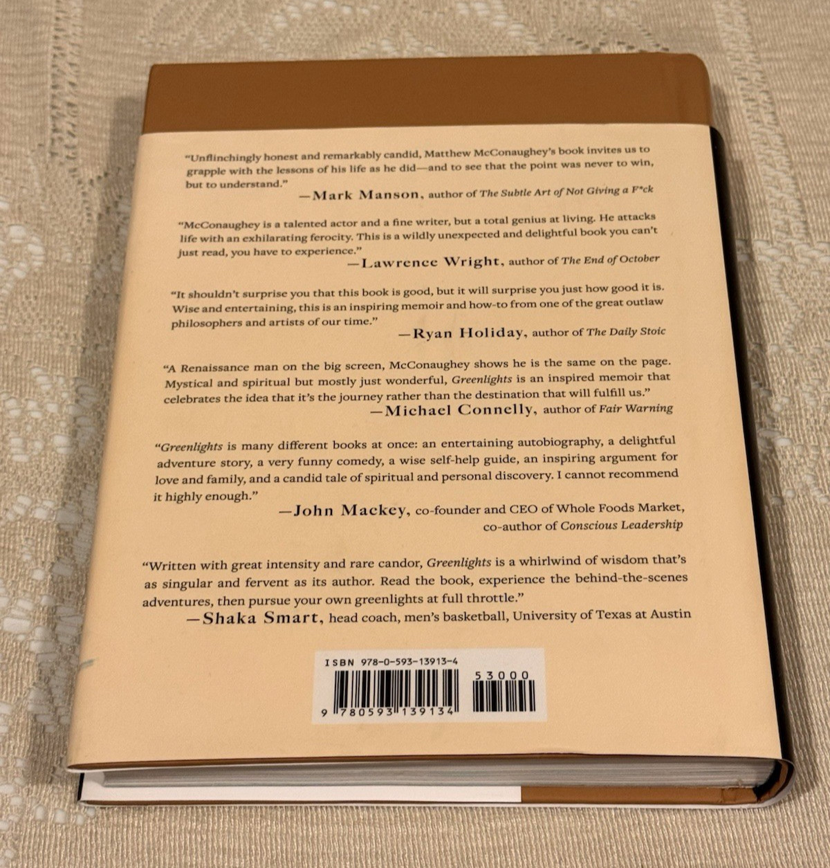 Greenlights by Matthew McConaughey, First Edition 2020 Hardcover Book, Crown NY