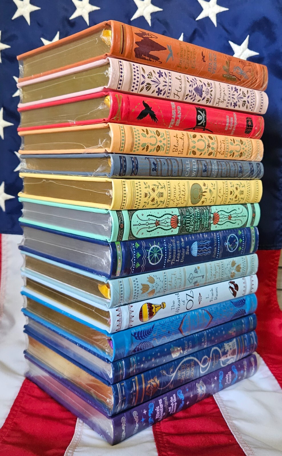 Set of 14 Bonded Leather Hardcover Children Books Peter Pan Alice Little Mermaid