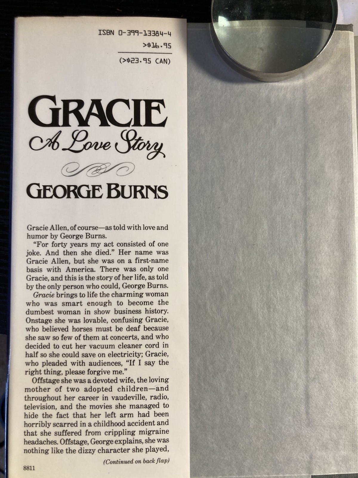GRACIE A Love Story, George Burns 1988 Putnam Hardcover Dust Jacket Illustrated