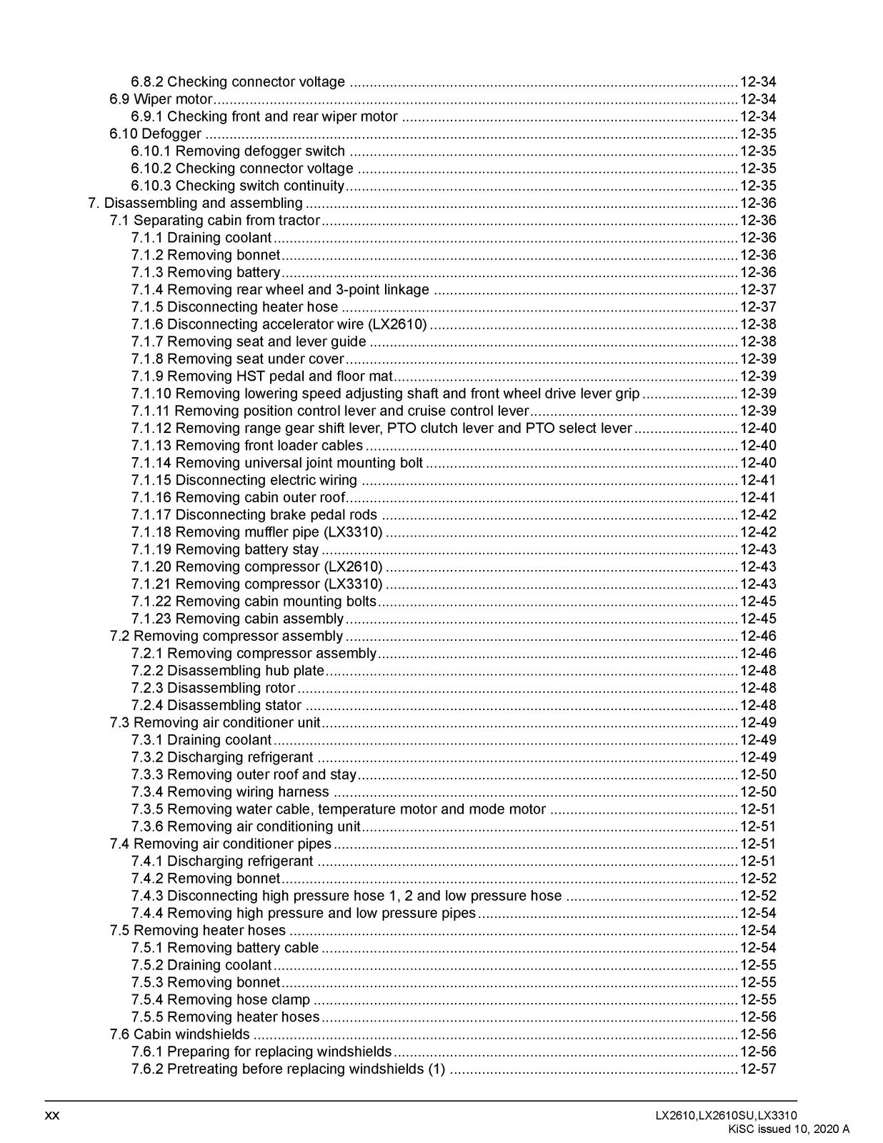 KUBOTA LX2610 LX2610SU LX3310 WORKSHOP MANUAL, BIND – FRONT & BACK – XL FOLDOUTS