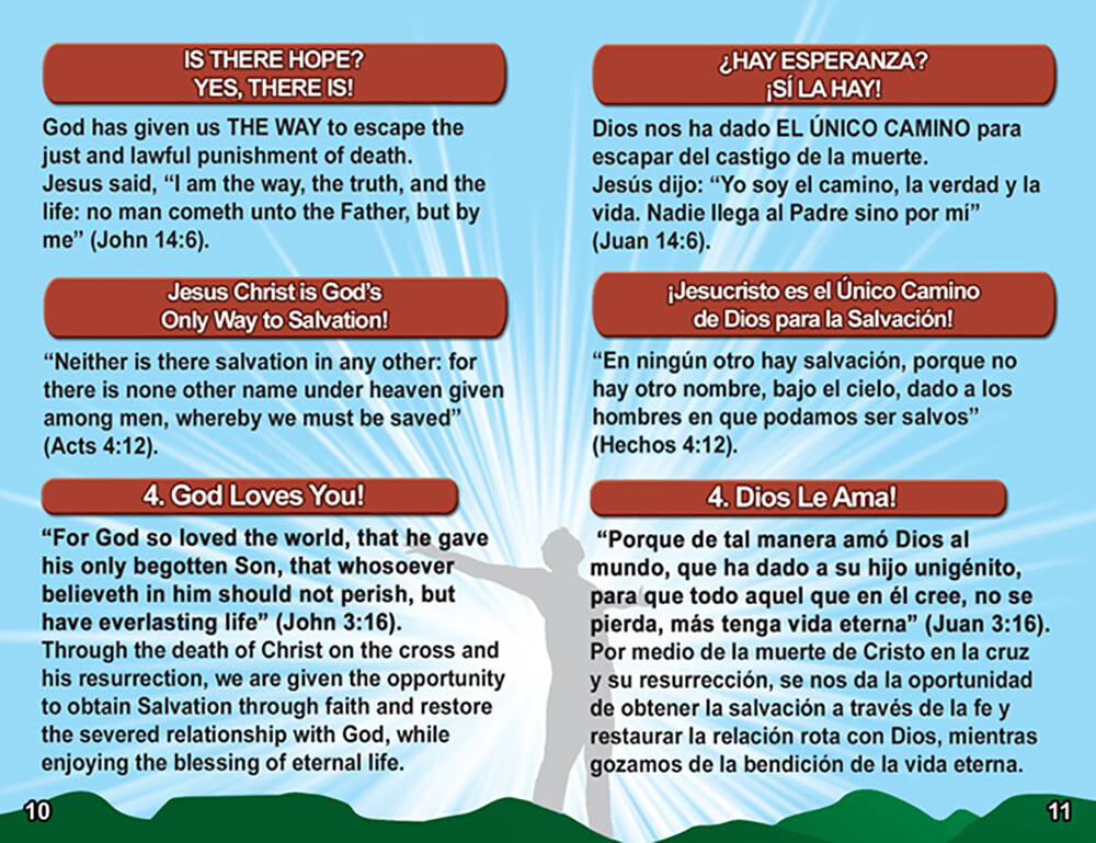 English & Spanish Gospel Tracts, 40 PK in 4 Covers, 20 Pages Each, Best Seller!