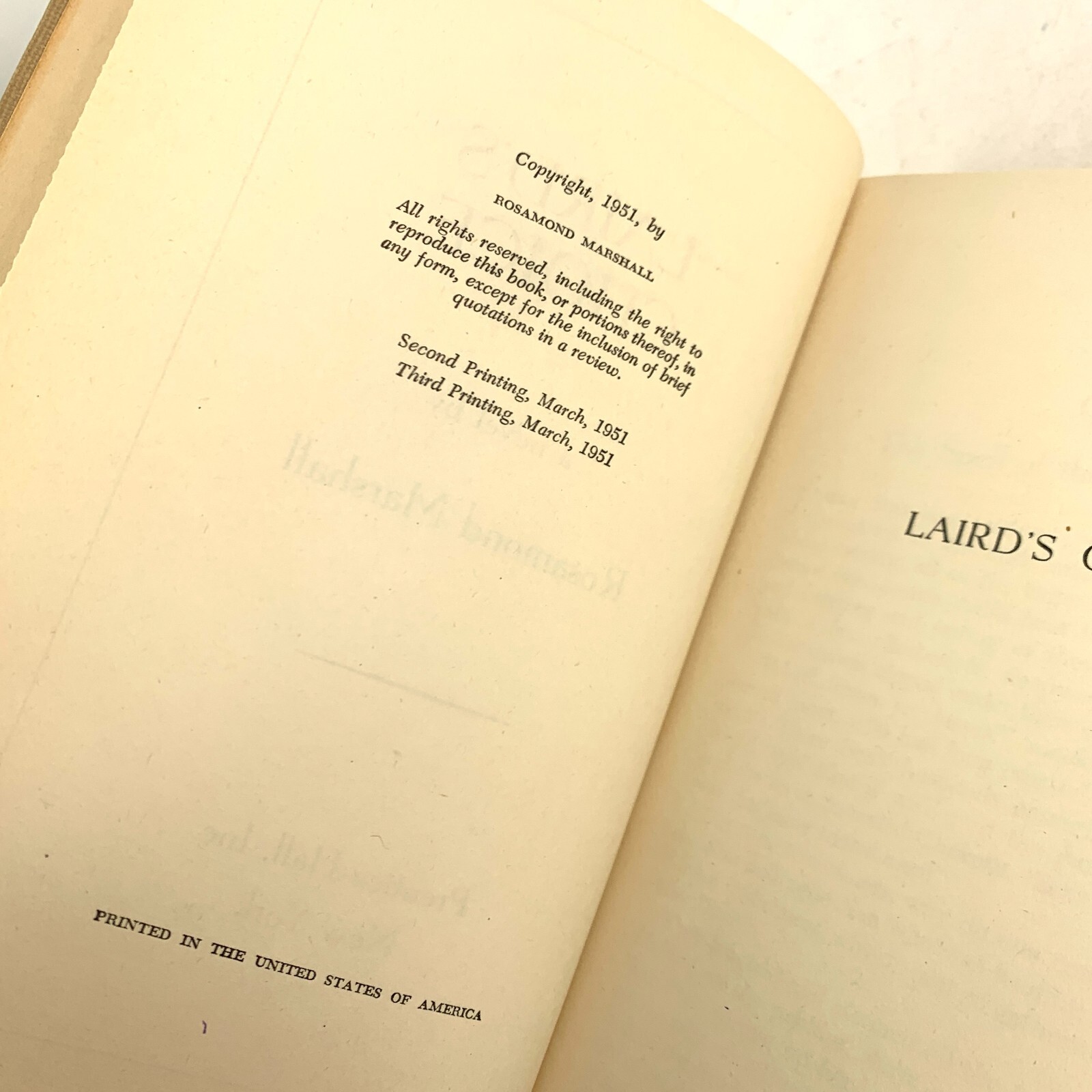 1951 Rosamond Marshall Laird’s Choice Hardcover Vintage Book No DC