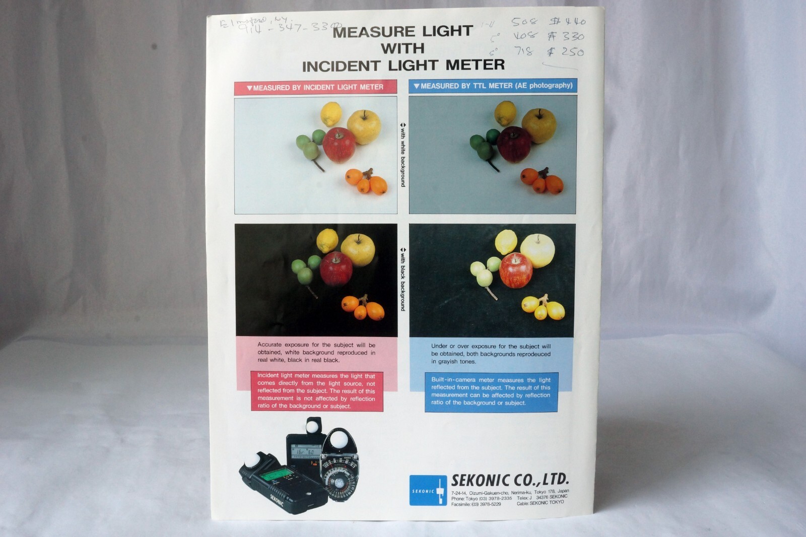 Sekonic Meter Brochure for Model L718,L328,L318B,L778,L398M 6 pages in English