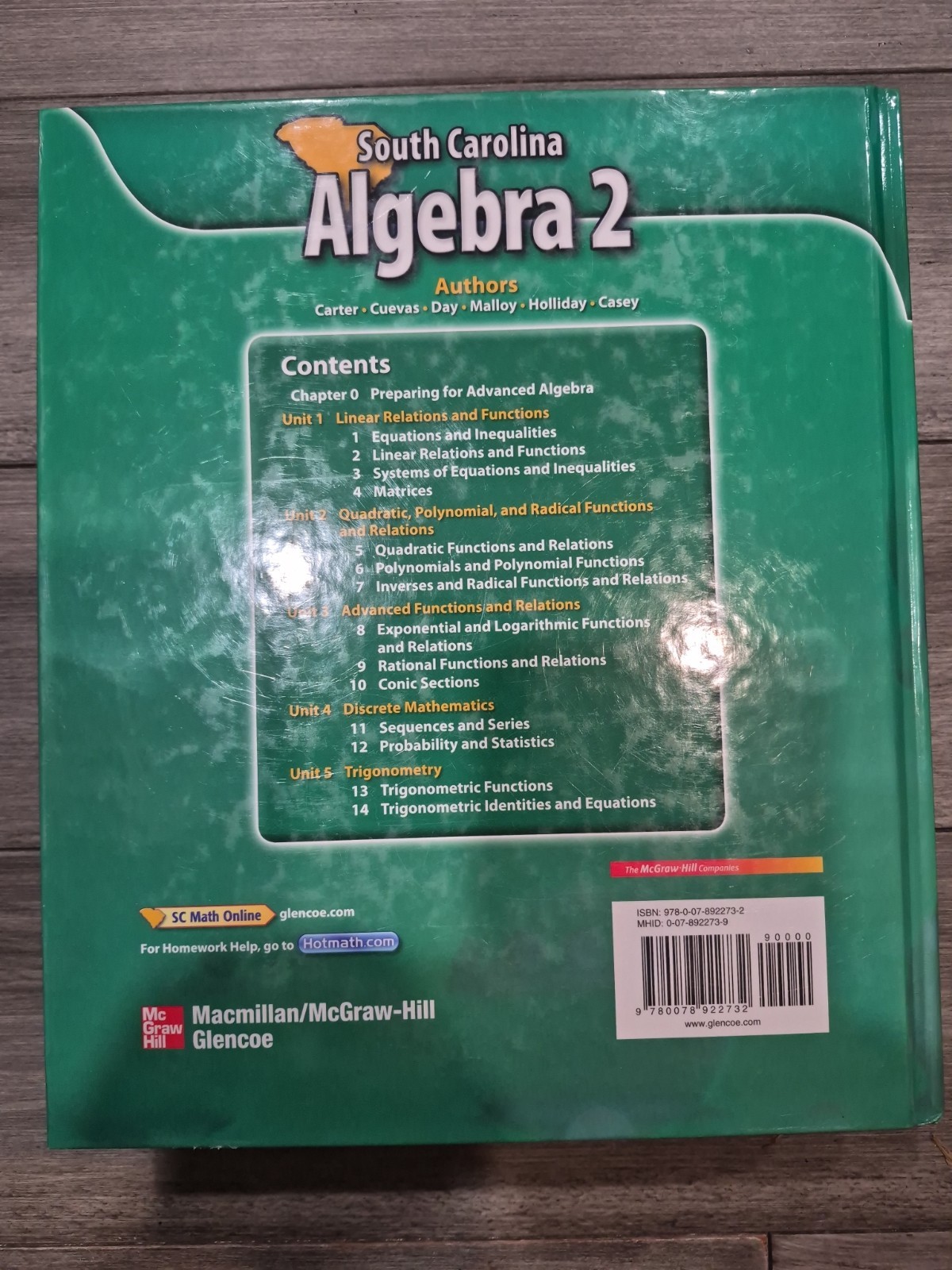 Algebra 2 Glencoe-McGraw Hill, Teachers Edition South Carolina