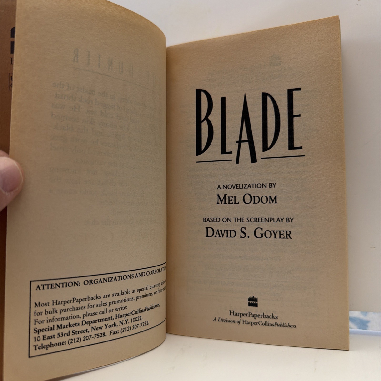 Blade by New Line Productions and Mel Odom (1998, Mass Market)