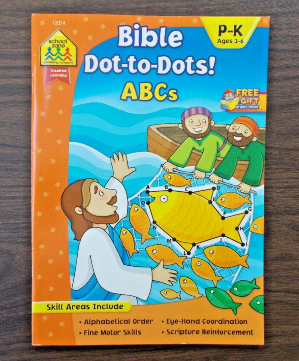 Bible Dot-to-Dots! ABCs, Brand New, 32 Pages P-K Ages 3-6 Four Skill Areas