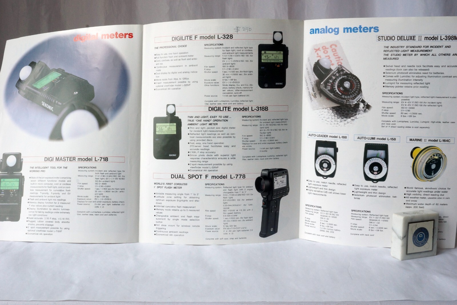 Sekonic Meter Brochure for Model L718,L328,L318B,L778,L398M 6 pages in English