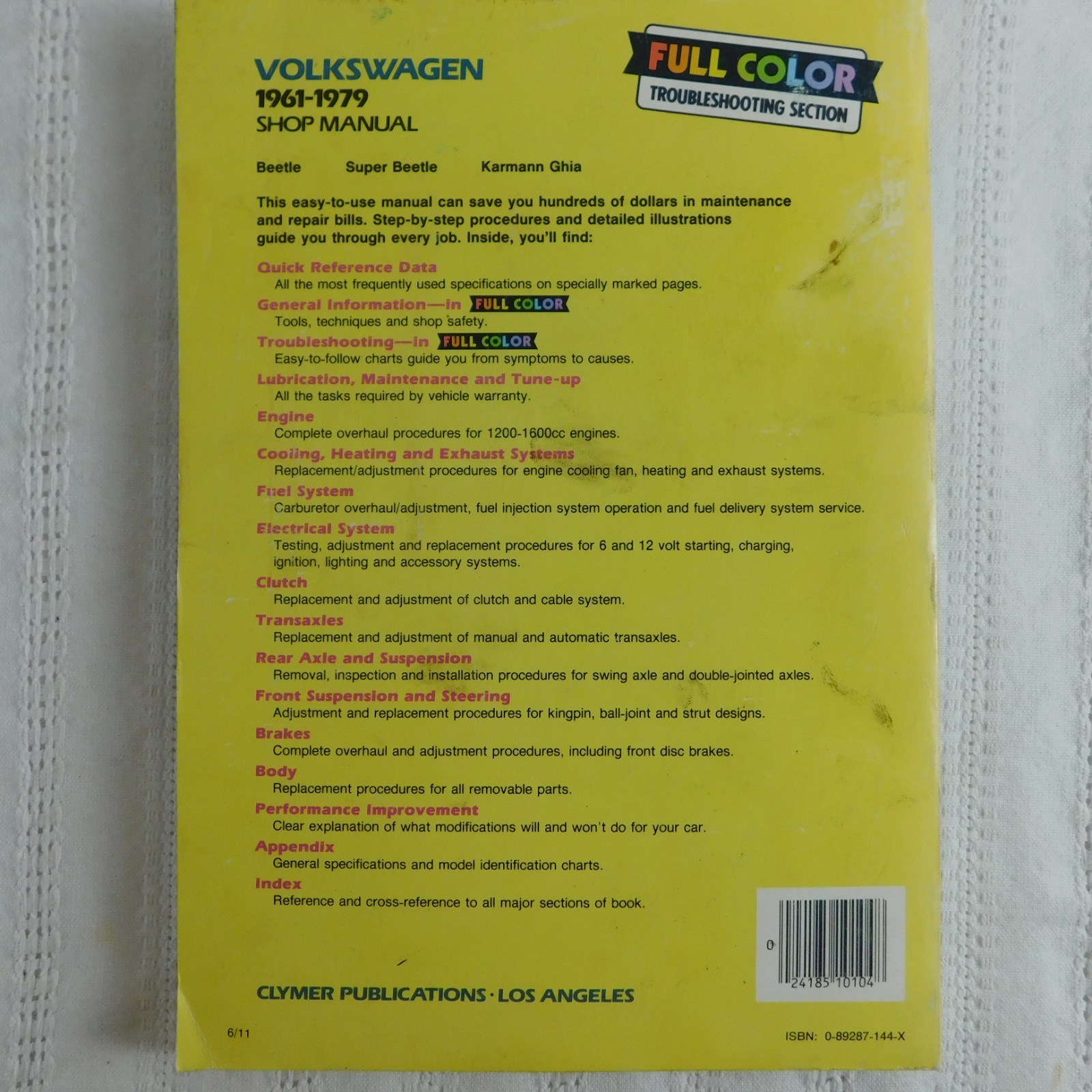 Clymer VW Beetle 1961-1979 Shop Manual (1986 publication) Repair Maintenance EUC