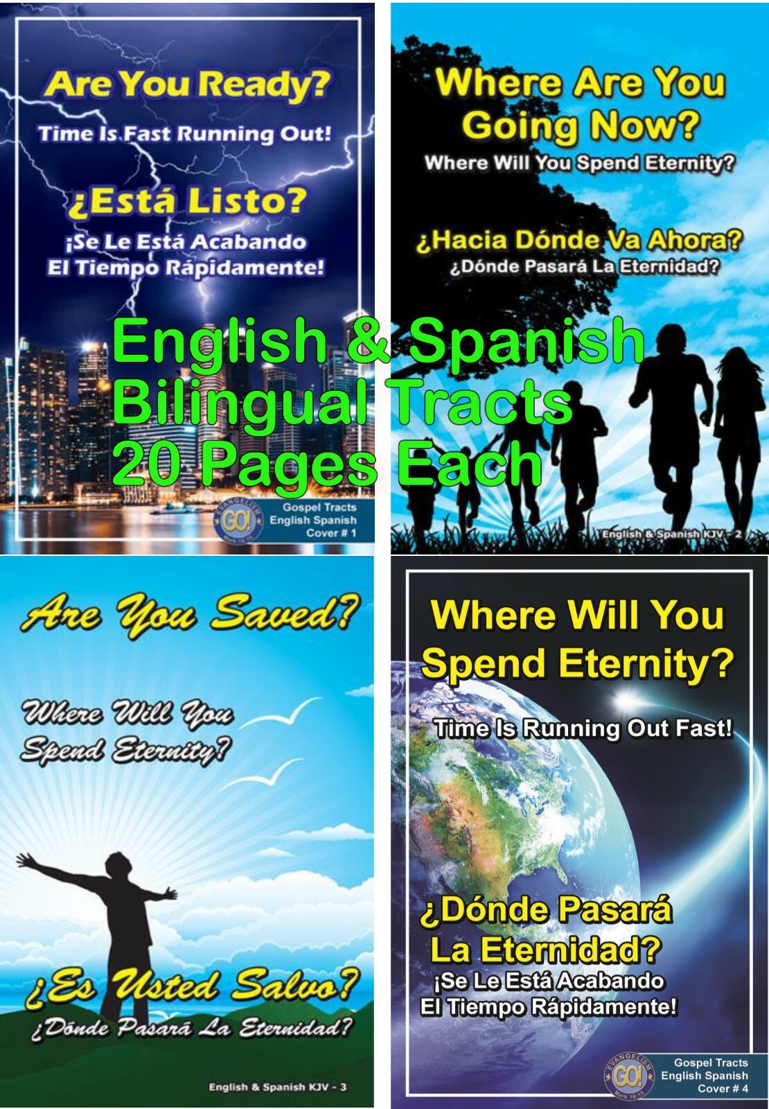 English & Spanish Gospel Tracts, 40 PK in 4 Covers, 20 Pages Each, Best Seller!