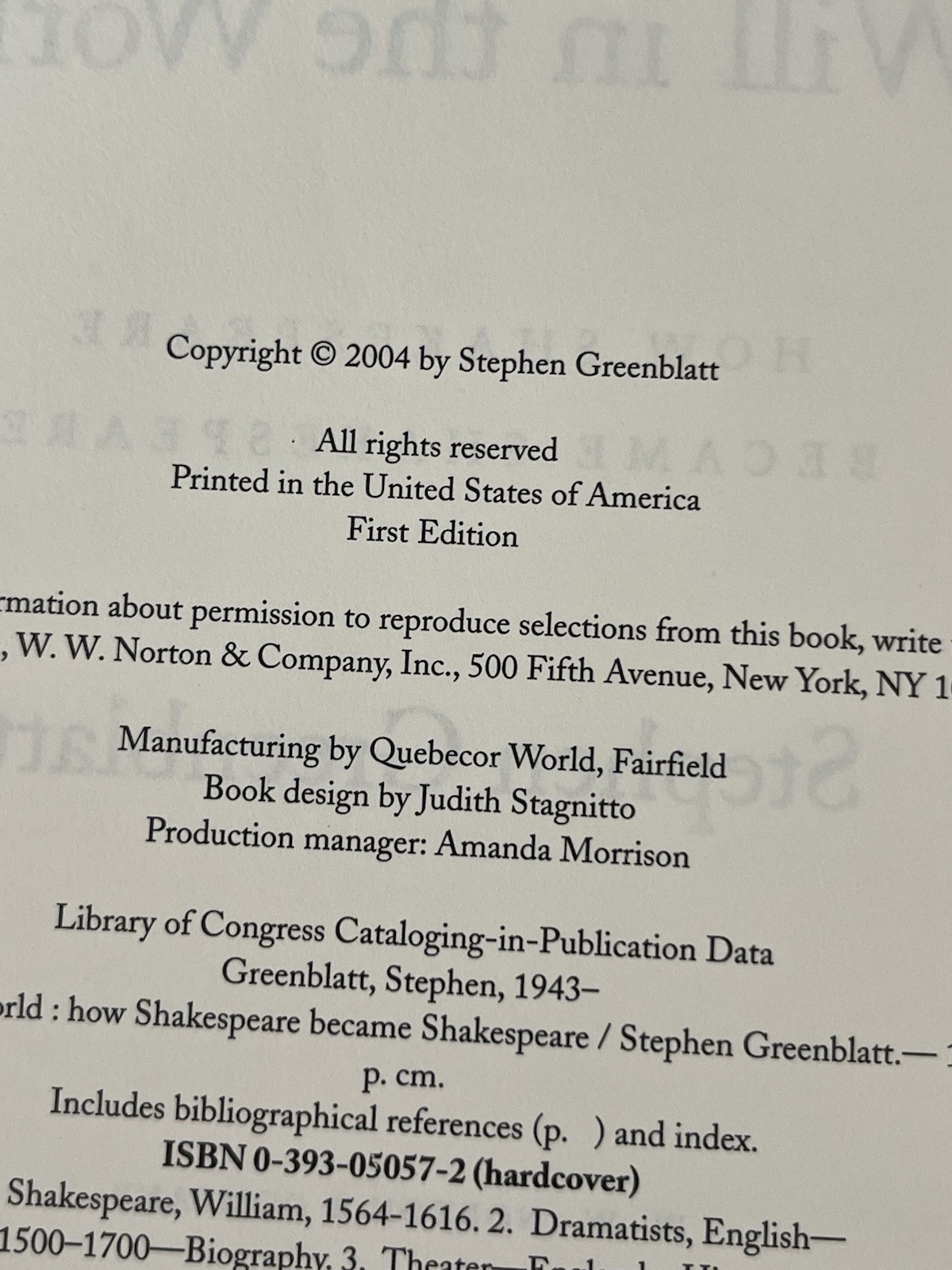 First Edition- Will in the World How Became Shakespeare By Stephen Greenblatt