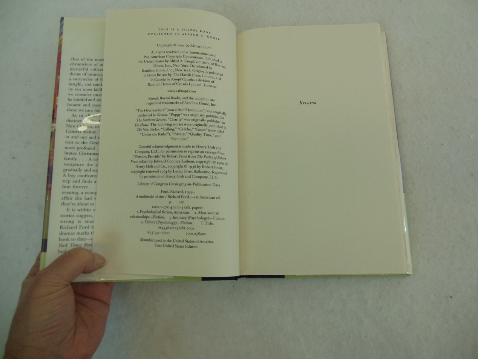 Richard Ford A MULTITUDE OF SINS Alfred A. Knopf FIRST EDITION 2002 HC/DJ