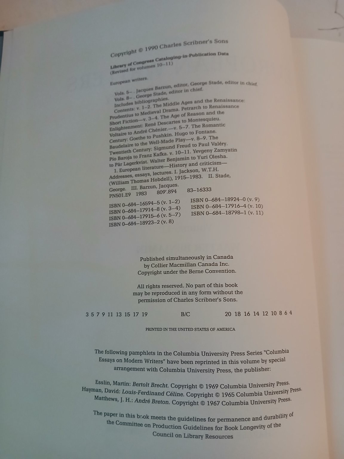 European Writers The Twentieth Century George Stade 1990 Volume 11