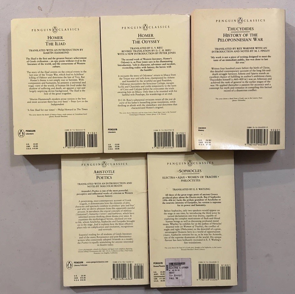 11 Penguin Classics, Trade PB, Black Spines, Sophocles, Homer, Milton, Virgil…