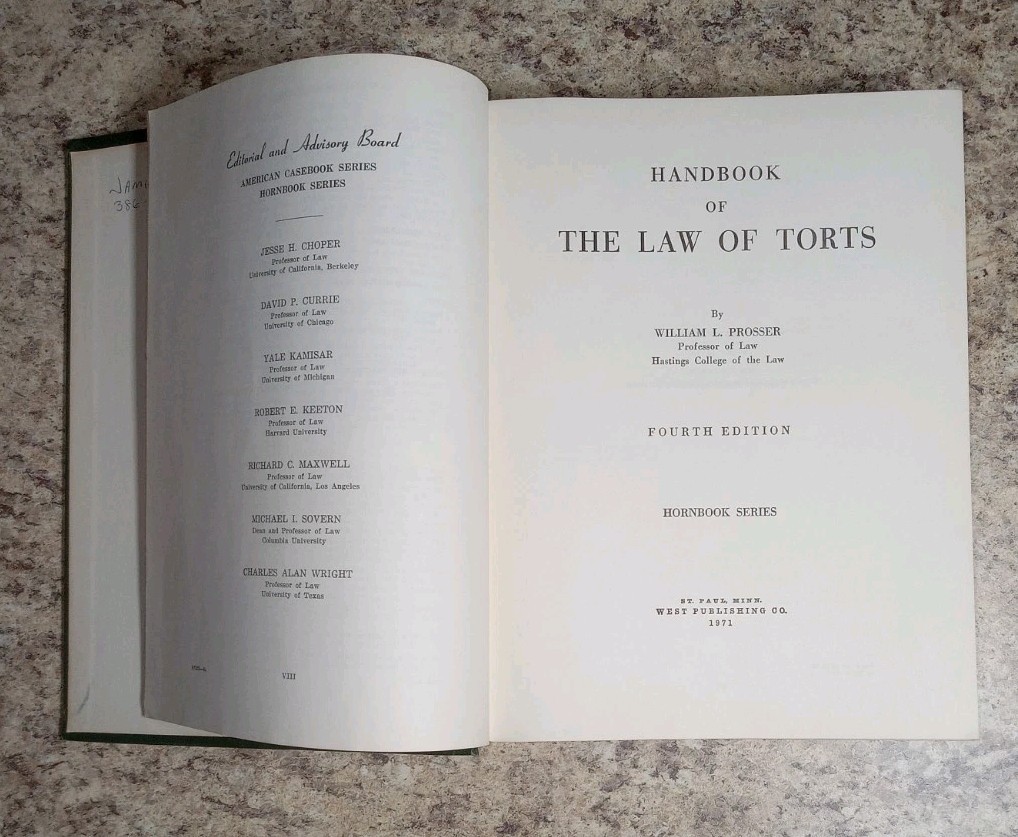 Laws Of Torts 1971 Hornbook Series William Prosser Vintage Law Book￼