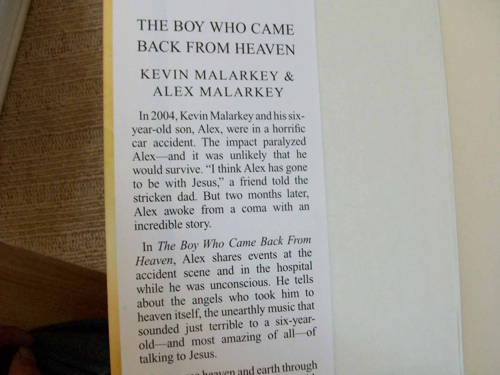 The Boy Who Came Back From Heaven by Kevin & Alex Malarkey (Large Print) HCDJ