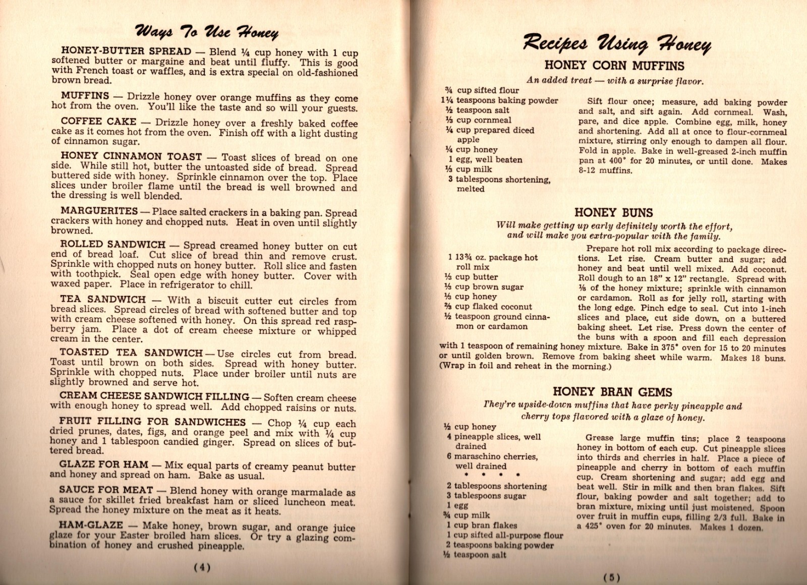 1970 Honey Cookery Recipe Cookbook 9″ x 6″ 16 Pages